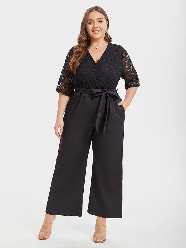 Stylish Basics Contrast Lace Pocket Belted Jumpsuit