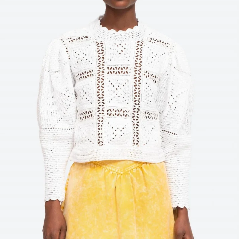 Sustainable Women's Clothing Corinne Crochet Long Sleeve Sweater In White