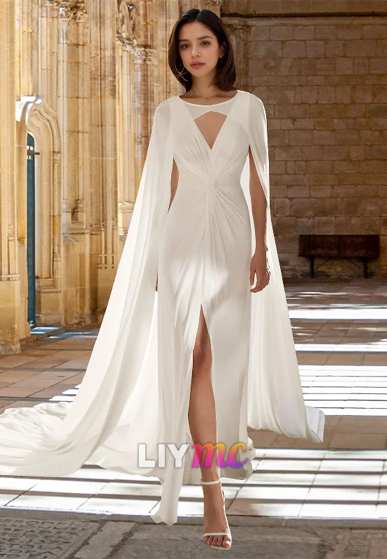Women's Trendy Clothing V-Neck Sleeveless Ruched Sheath Beach Wedding Dress