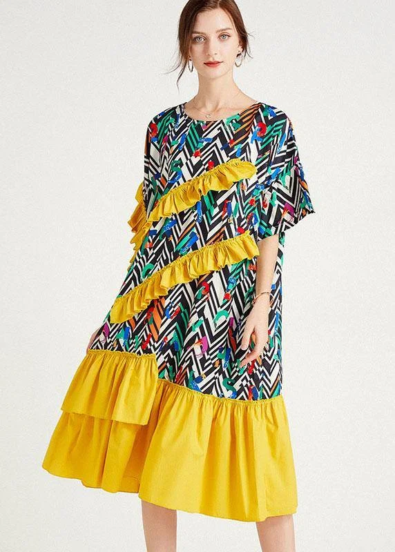 Chic Clothes For Women Boutique Yellow Print Fashion Print Summer Sundress Half Sleeve Chic Clothes For Women Boutique Yellow Print Fashion Print Summer Sundress Half Sleeve