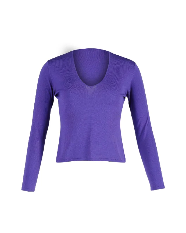 Women's Cozy Clothes Ralph Lauren Long Sleeve Top in Purple Silk