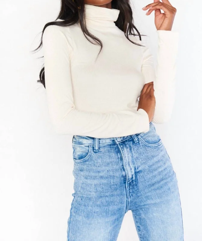 Women's Clothing For Outdoor Events Danica Turtleneck Top In Cream Rib Knit