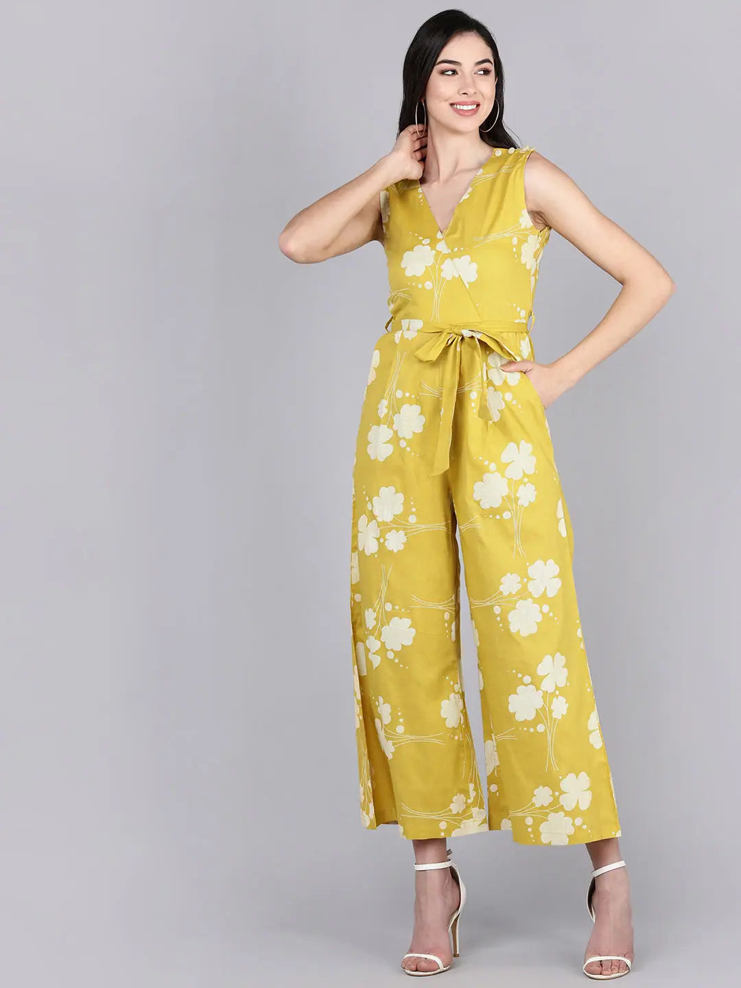 Extreme Clearance Deals Women Printed Standard Yellow Jumpsuits & Sets