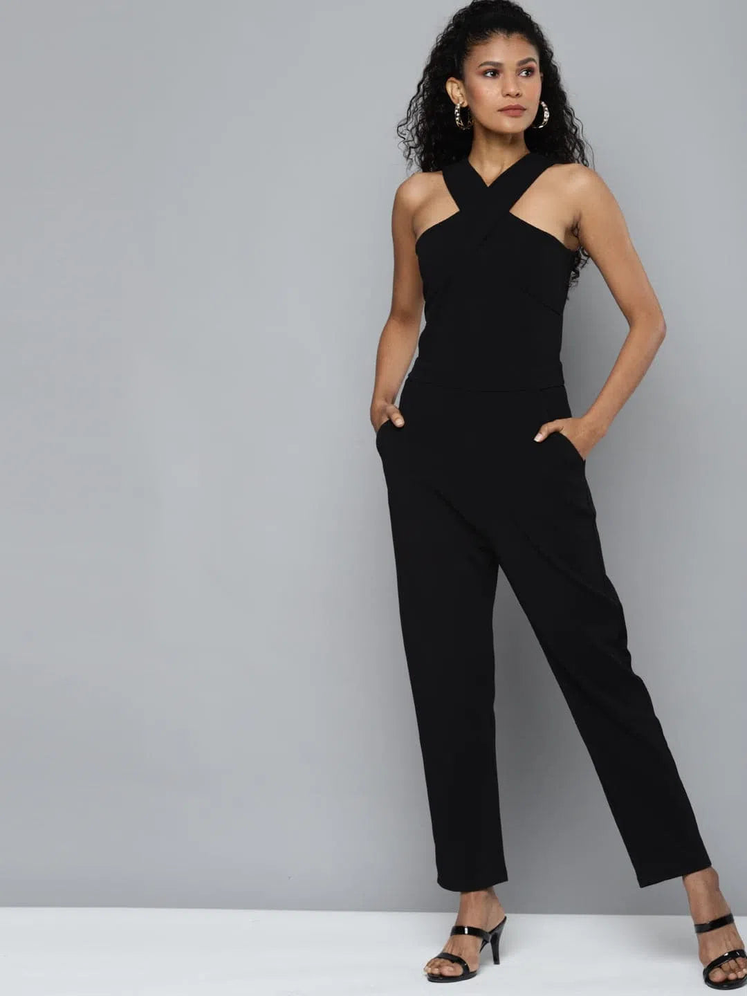 Affordable Women's Fashion Women Solid Black Jumpsuits & Sets