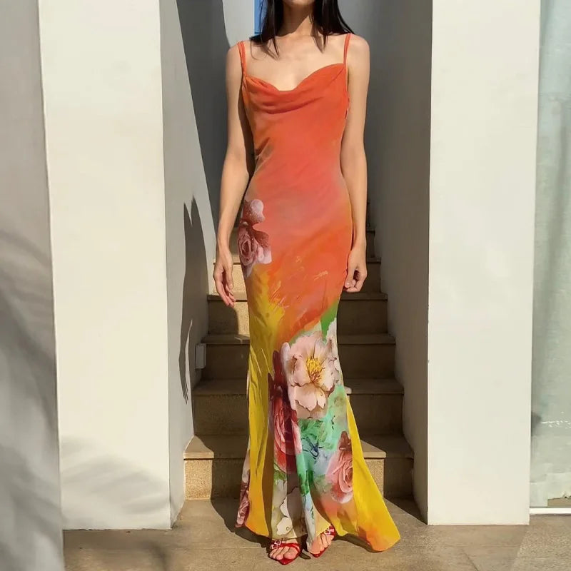 Comfortable Lounge Clothing Summer Floral Sexy Spaghetti Straps Backless Evening Maxi Dress Comfortable Lounge Clothing Summer Floral Sexy Spaghetti Straps Backless Evening Maxi Dress
