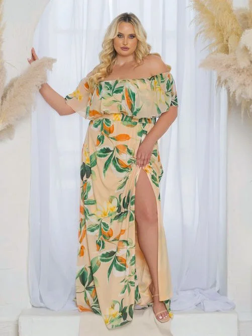 Classic Women's Clothing Styles Emily Plus Size Chiffon Gown in Apricot Pastel