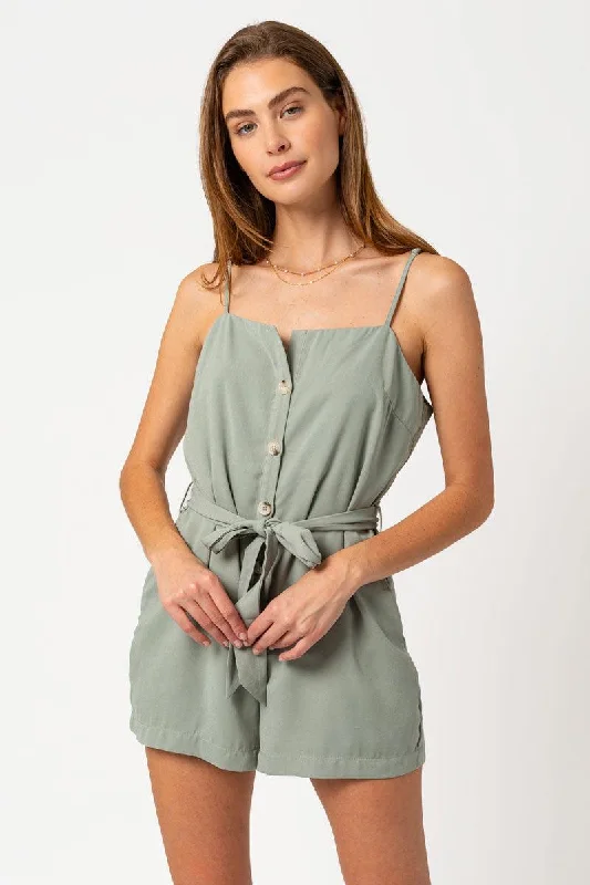 Wardrobe Upgrade Sleeveless Button Down Belted Romper