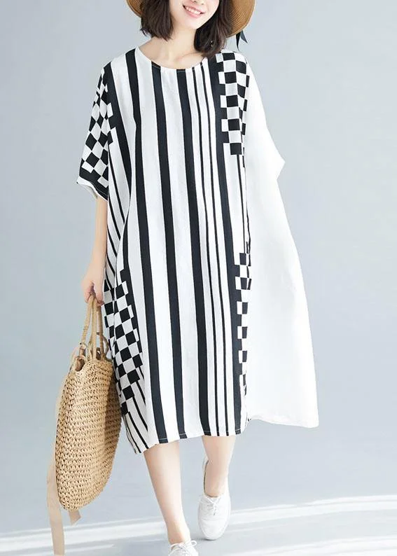 Women's Clothing For Travel Organic o neck asymmetric Cotton white striped Dress summer Women's Clothing For Travel Organic o neck asymmetric Cotton white striped Dress summer