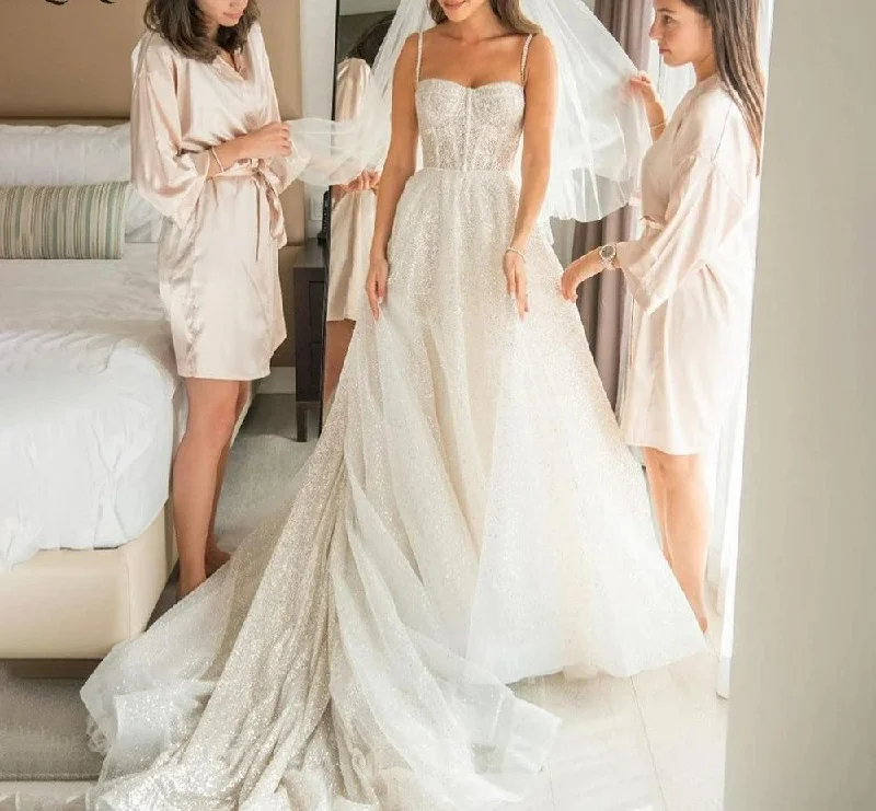 Tailored Clothing For Women Glitter A-Line Wedding Dresses Spaghetti Straps Sweetheart Open The Back Boho Bridal Gowns Shiny Princess Bride Dress Tailored Clothing For Women Glitter A-Line Wedding Dresses Spaghetti Straps Sweetheart Open The Back Boho Bridal Gowns Shiny Princess Bride Dress