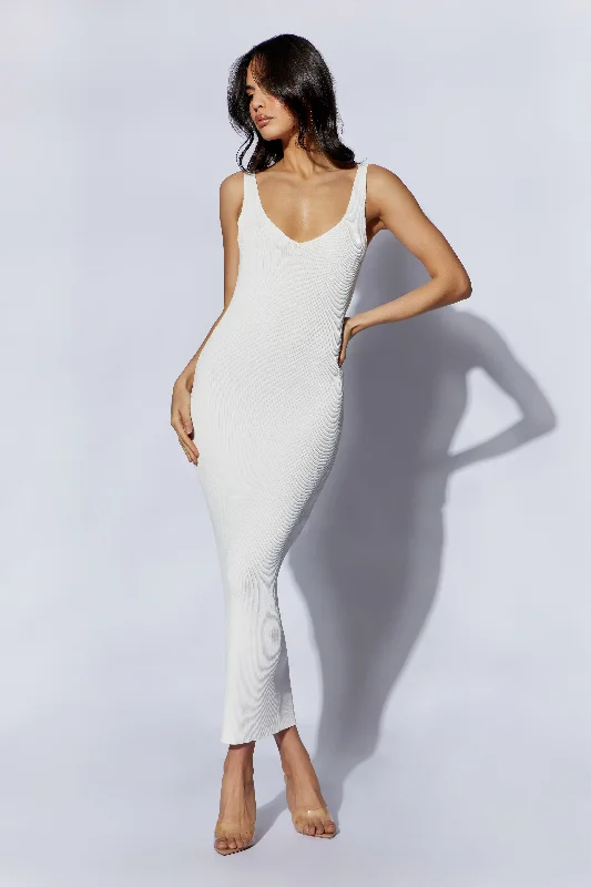 Trendy New Clothes Jodie V Neck Midi Dress - Off White