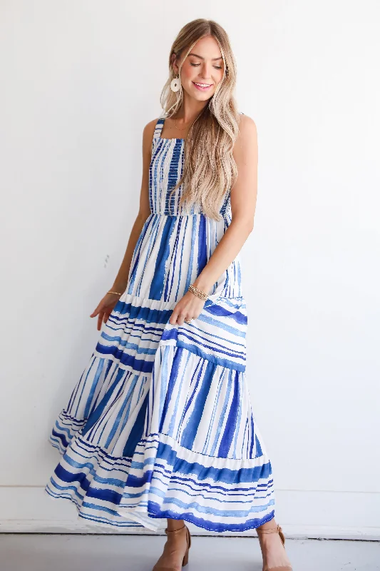 Limited Time Deal FINAL SALE - Impressively Darling Blue Striped Tiered Maxi Dress