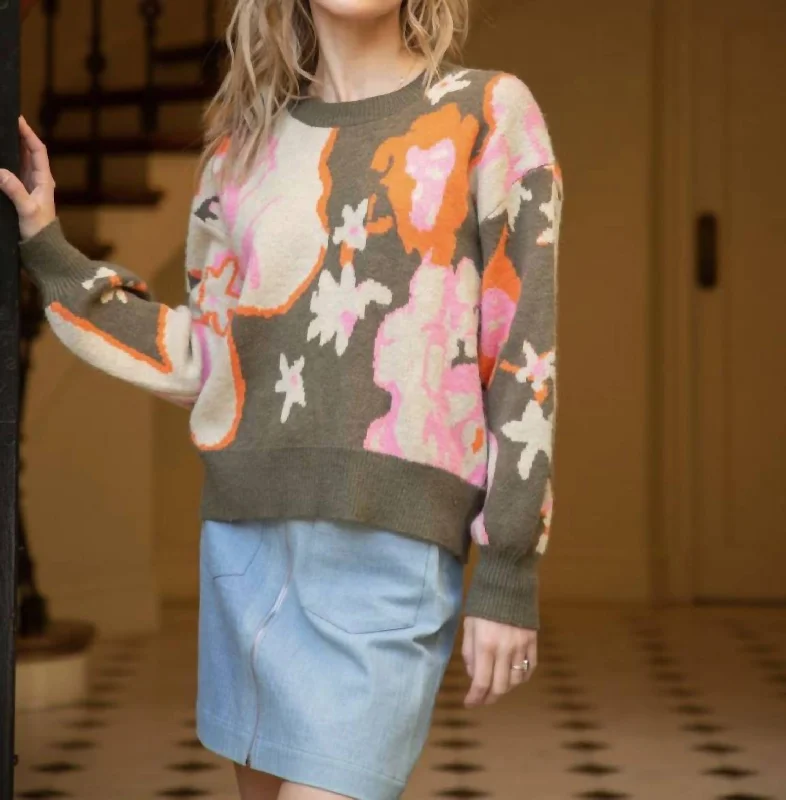 Women's Clothing For Casual Outings Abstract Sweater In Olive/pink