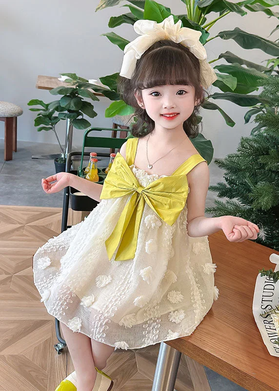 Embrace New Fashion Boutique Yellow Ruffled Bow Patchwork Tulle Kids Girls Long Dress Summer