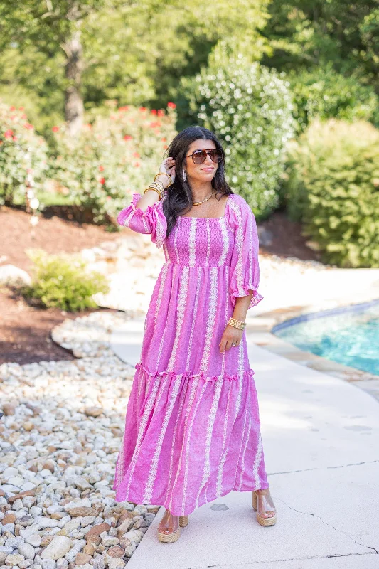 Women Wear Boutique Boho Charm Pink Maxi Dress