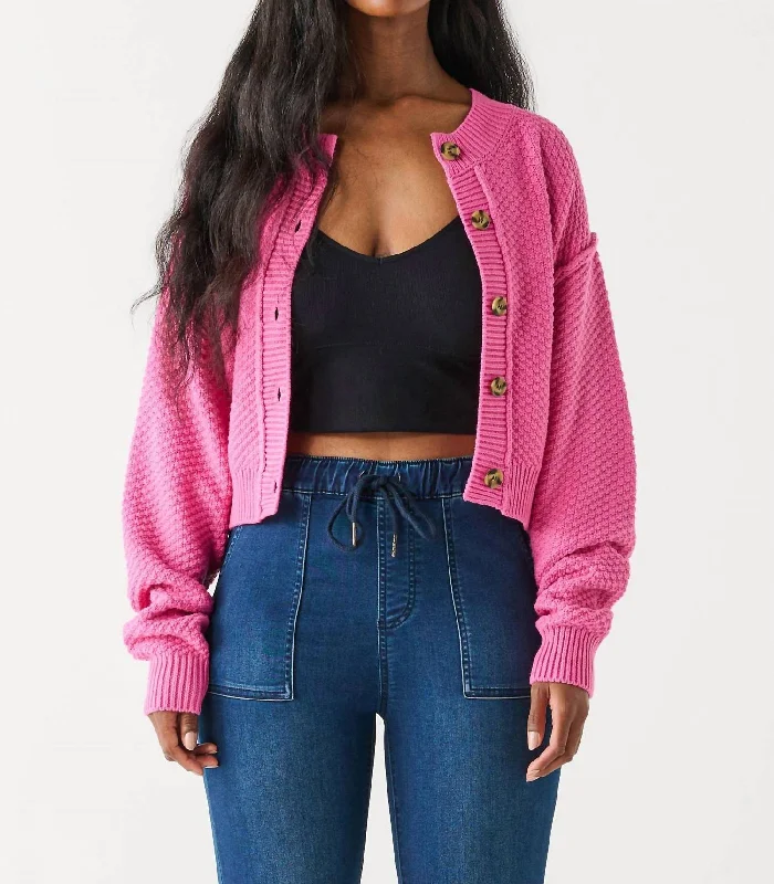 Women's Clothes For The Office Low Key Sweater Cardigan In Bubblegum Pink