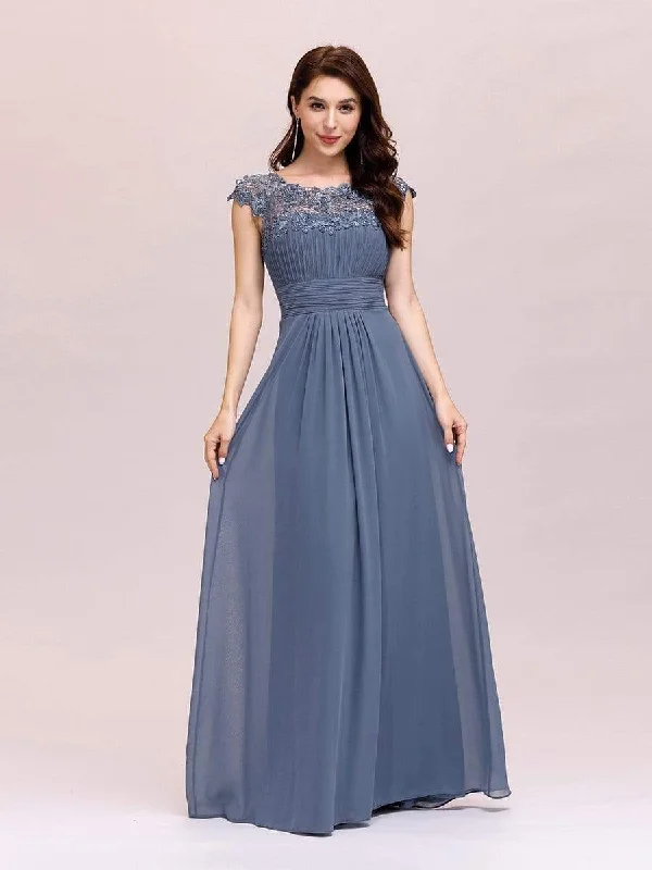 Women's High-End Clothing Maxi Long Lace Cap Sleeve Elegant Bridesmaid Dress