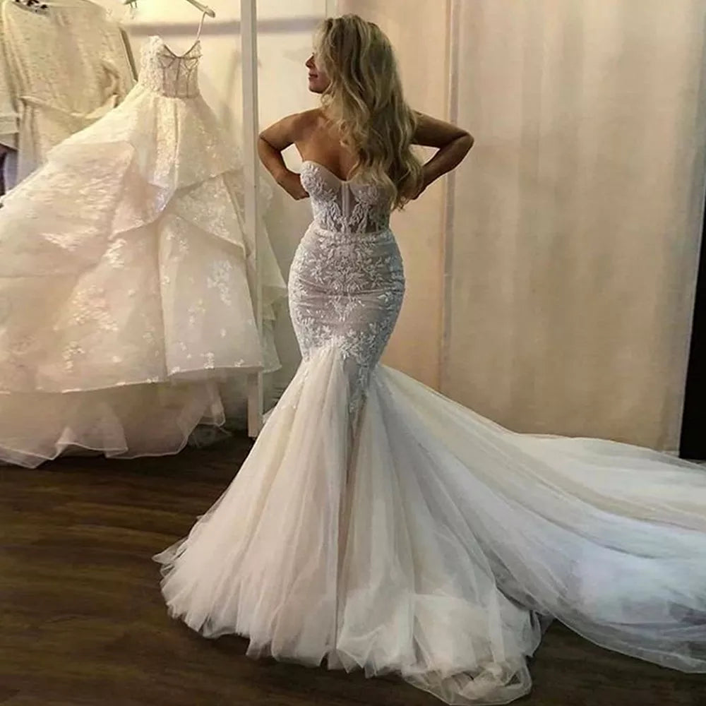 Women's Clothing For Travel Lace Wedding Mermaid Off Shoulder Sleeveless Ladies Boho Fish Elegant Princess Party Bridal Dress with Fluffy Tulle 2023 Vestido Women's Clothing For Travel Lace Wedding Mermaid Off Shoulder Sleeveless Ladies Boho Fish Elegant Princess Party Bridal Dress with Fluffy Tulle 2023 Vestido