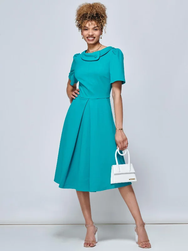 Formal Clothing For Women Sophia Button Collar Dress, Persian Green