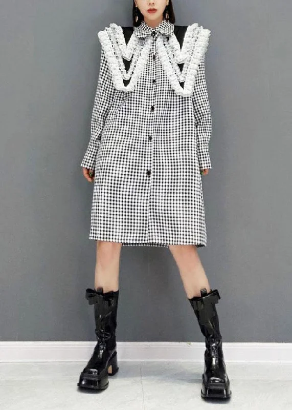 Women's Party Clothes Italian Grey Plaid PeterPan Collar Button Dresses Fall Long Sleeve Women's Party Clothes Italian Grey Plaid PeterPan Collar Button Dresses Fall Long Sleeve