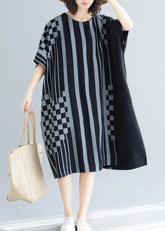 Classic Clothes For Women French black striped Cotton dresses o neck asymmetric Art summer Dress Classic Clothes For Women French black striped Cotton dresses o neck asymmetric Art summer Dress