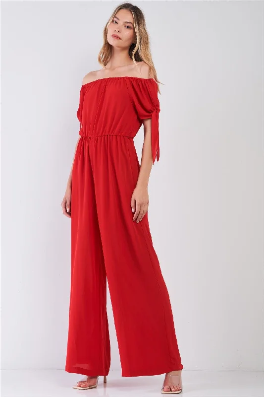 Exclusive Online Sale Red Off-The-Shoulder Wide Leg Jumpsuit