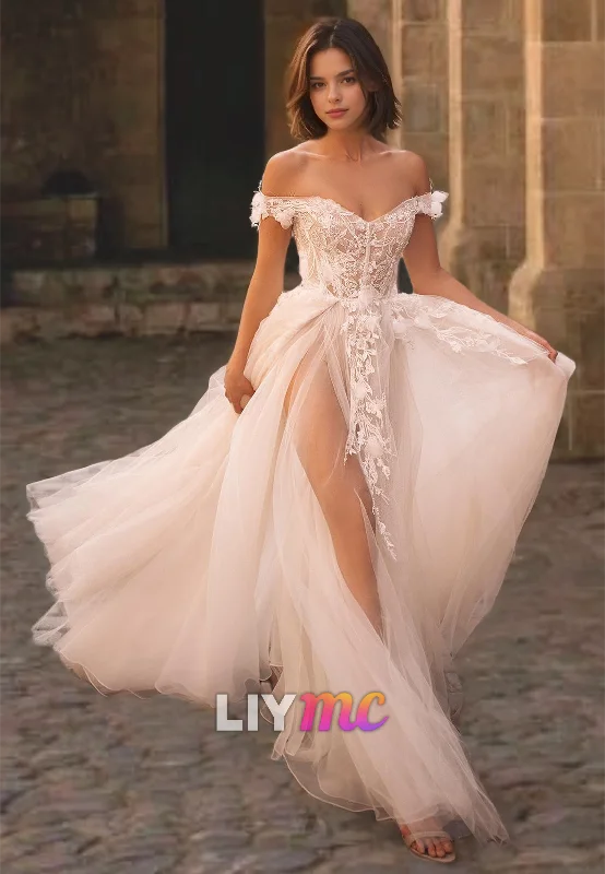 Vintage Clothing For Women Off-Shoulder Strapless Appliques Appliques Tulle A-Line Wedding Dress Vintage Clothing For Women Off-Shoulder Strapless Appliques Appliques Tulle A-Line Wedding Dress