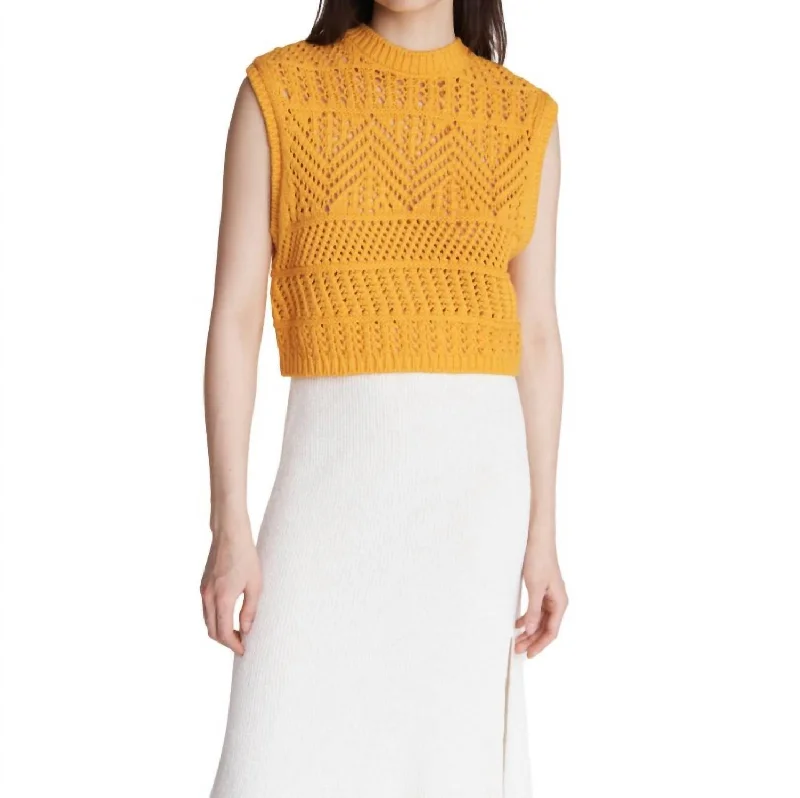 Women's Clothes For Work Renee Cotton Sleeveless Crew Sweater In Deep Yellow