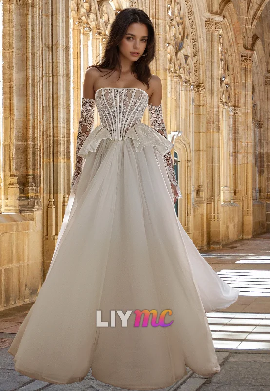 Charming Women's Clothes For Special Events Straight Across Sleeveless Appliques Pleated A-Line Wedding Dress