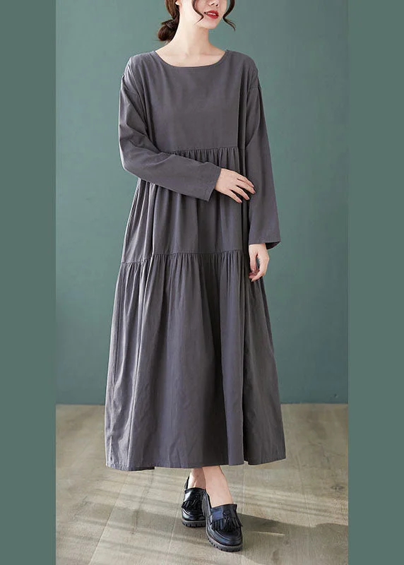 Chic Clothing For Women Fashion Grey Loose Pockets wrinkled Fall Vacation Dresses Long sleeve Chic Clothing For Women Fashion Grey Loose Pockets wrinkled Fall Vacation Dresses Long sleeve