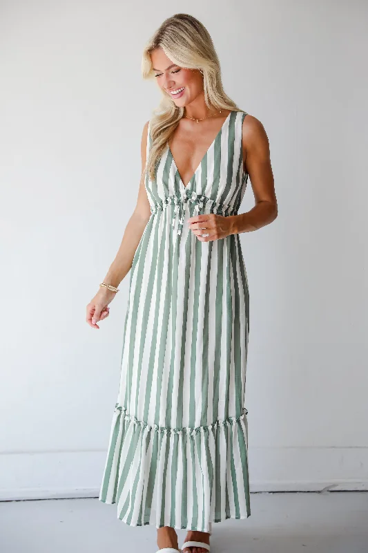 Clothing Woman FINAL SALE - Sophisticated Composure Green Striped Maxi Dress