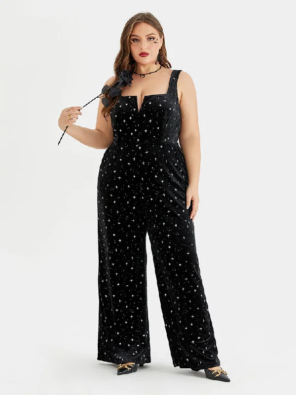 Fashion Forward Femme Halloween Star Print Pocket Velvet Cami Jumpsuit