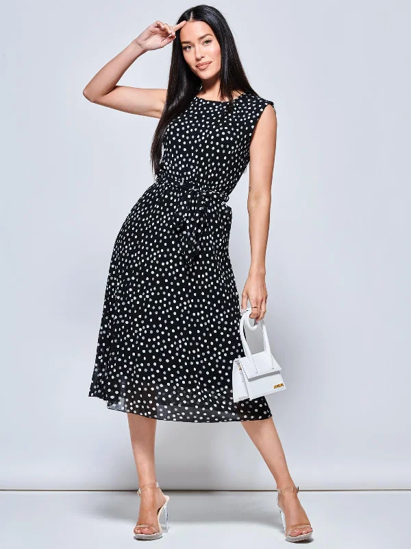 Women's Night-Out Clothes Haniya Spot Print Pleated Chiffon Dress, Black