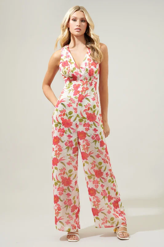Women's Clothes For Work Belle Anse Floral Cait V Neck Jumpsuit