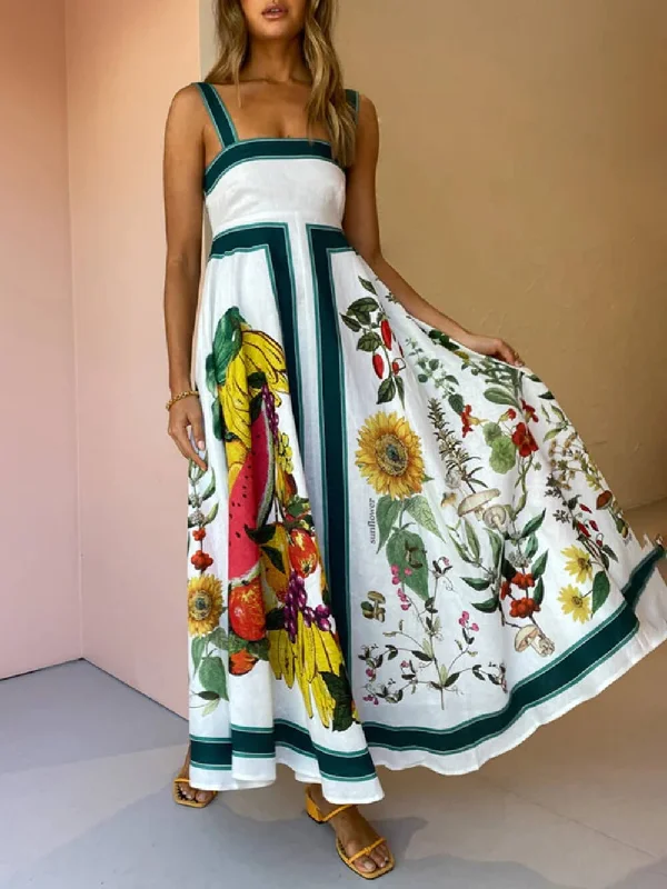 Women's Clothing For Holiday Travel Printed Backless Halter Charming Hem Loose Dresses Women's Clothing For Holiday Travel Printed Backless Halter Charming Hem Loose Dresses