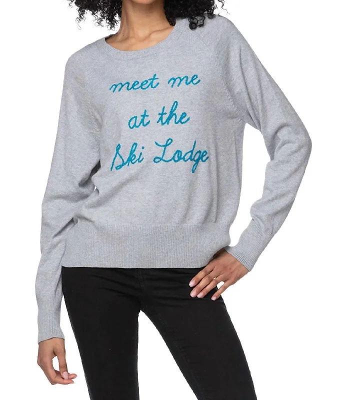 Affordable Fashion Clothing For Women Embroidery Sweater In Meet Me At The Ski Lodge