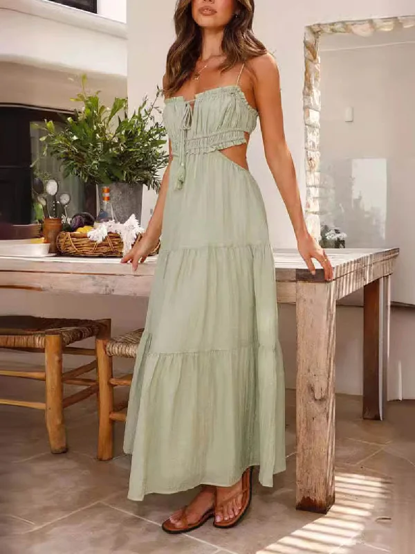 Casual Chic Women's Clothes Hollow Sleeveless Pleated Charming Patchwork Full Hem Dress Casual Chic Women's Clothes Hollow Sleeveless Pleated Charming Patchwork Full Hem Dress