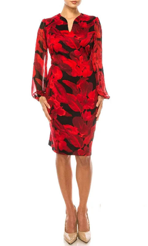 Women's Stylish Outerwear Connected Apparel TPN10681 - Floral Long Sleeves V Neck Dress