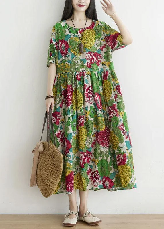 Chic Clothing For Women Casual Green O-Neck Patchwork Print Fall Ankle Dress Half Sleeve Chic Clothing For Women Casual Green O-Neck Patchwork Print Fall Ankle Dress Half Sleeve