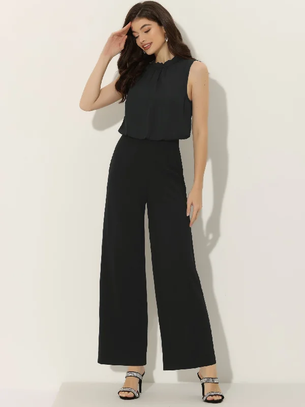 Glamorous Evening Wear High Waist Wide Flare Leg Sleeveless Jumpsuit