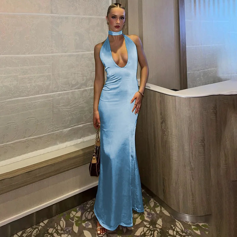 Stylish And Comfortable Clothing For Women Elegant Satin Backless Sexy Halter V-neck Party Maxi Dress Stylish And Comfortable Clothing For Women Elegant Satin Backless Sexy Halter V-neck Party Maxi Dress