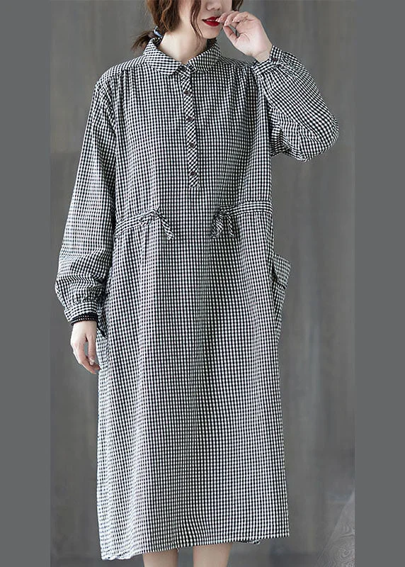 Women's Formal Clothes Simple Plaid Button Pockets Tie Waist Fall Party Dress Long sleeve Women's Formal Clothes Simple Plaid Button Pockets Tie Waist Fall Party Dress Long sleeve