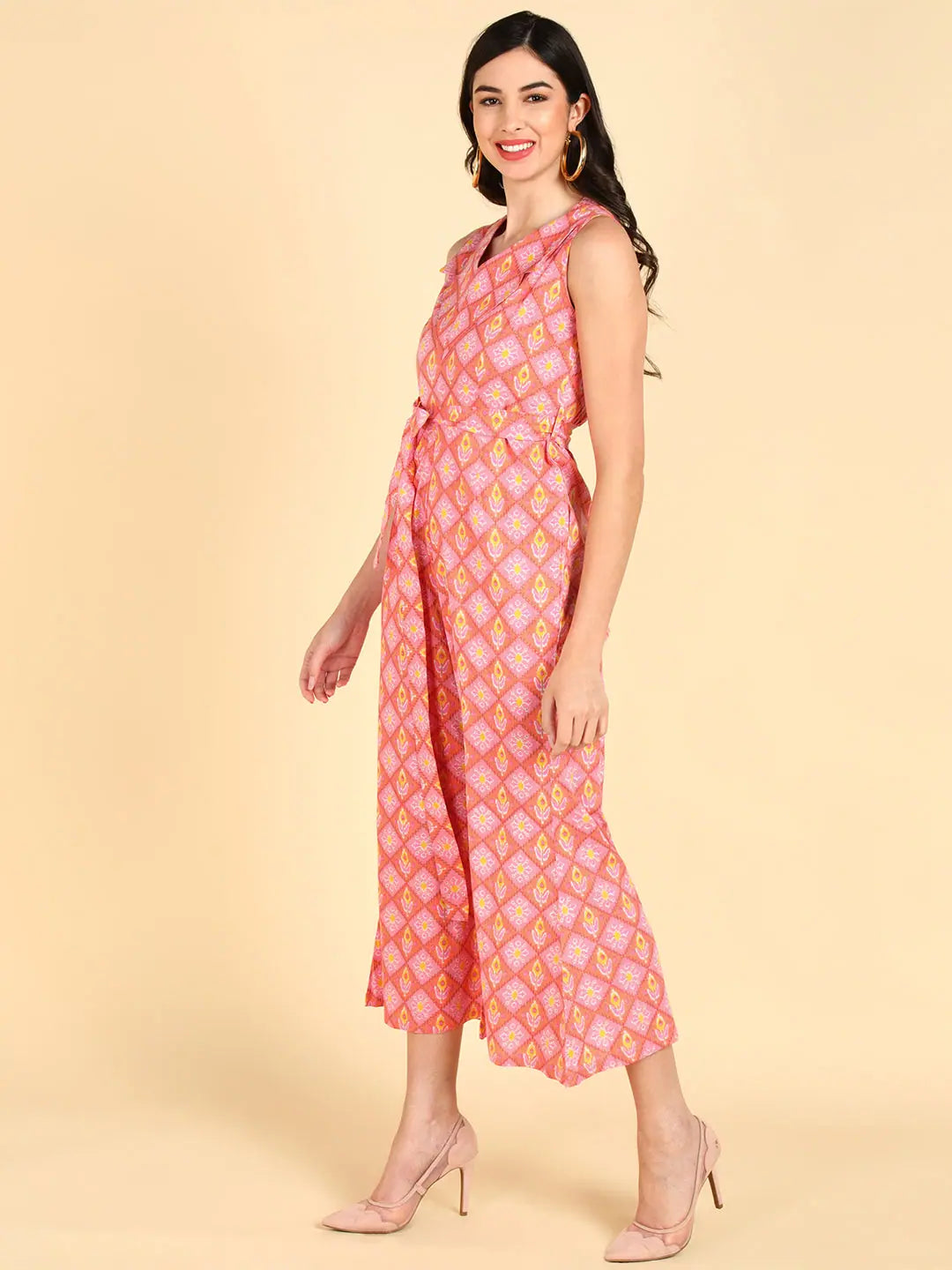 Women Wear Boutique Ahika Women Peach Cotton Printed Jumpsuit