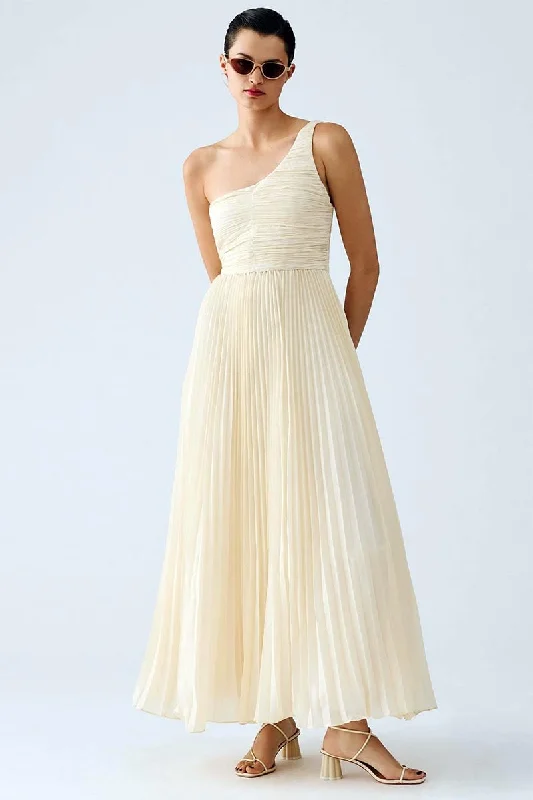 Seasonal Sale Sweet Grace One-Shoulder Pleated Maxi Dress