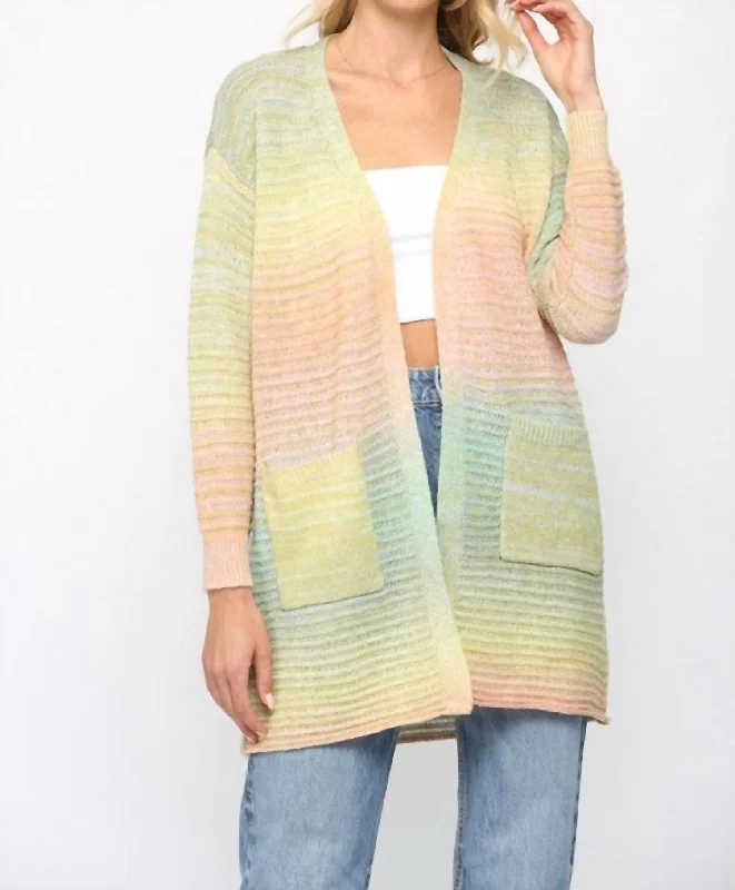 Women's Formal Event Clothing Ombre Yarn Knitted Open Cardigan In Green Multi