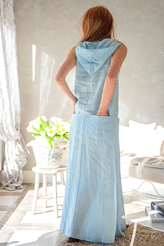 Affordable Women's Clothes Hooded Linen Dress with Pockets