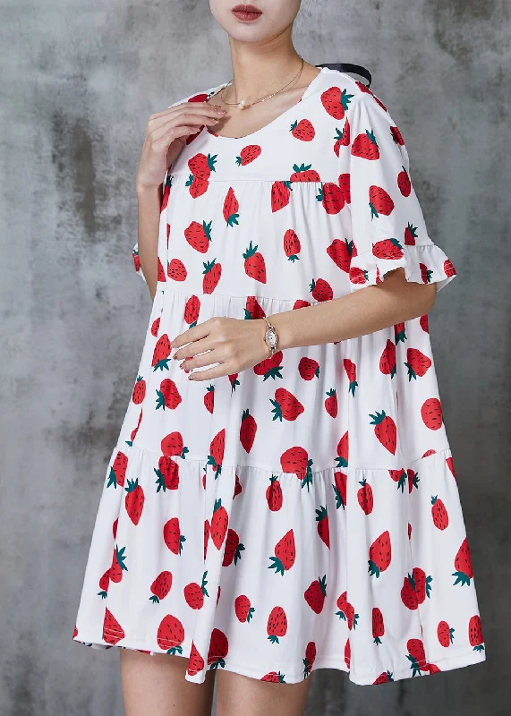 Best Sellers Red Strawberry Print Cotton Tea Dress Oversized Summer