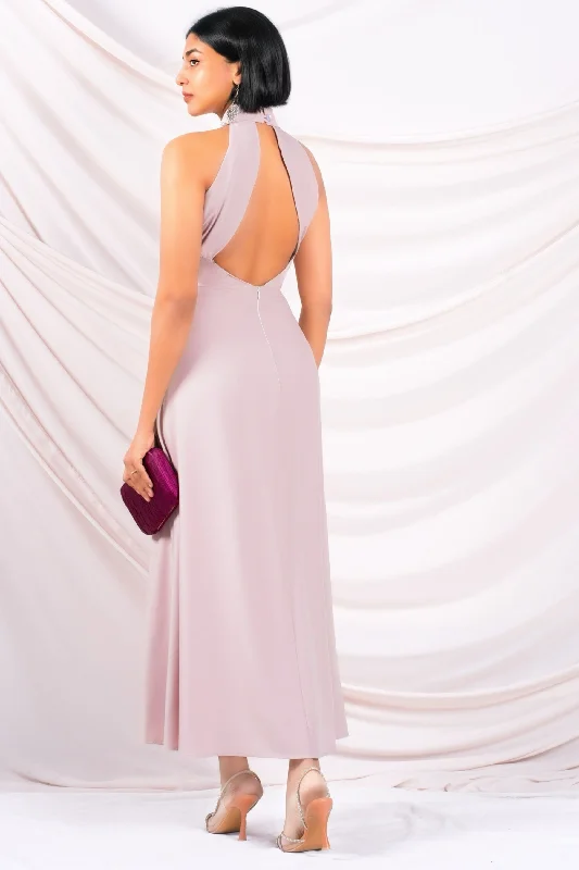 Vintage-Inspired Women's Clothes Pink Backless Maxi Dress