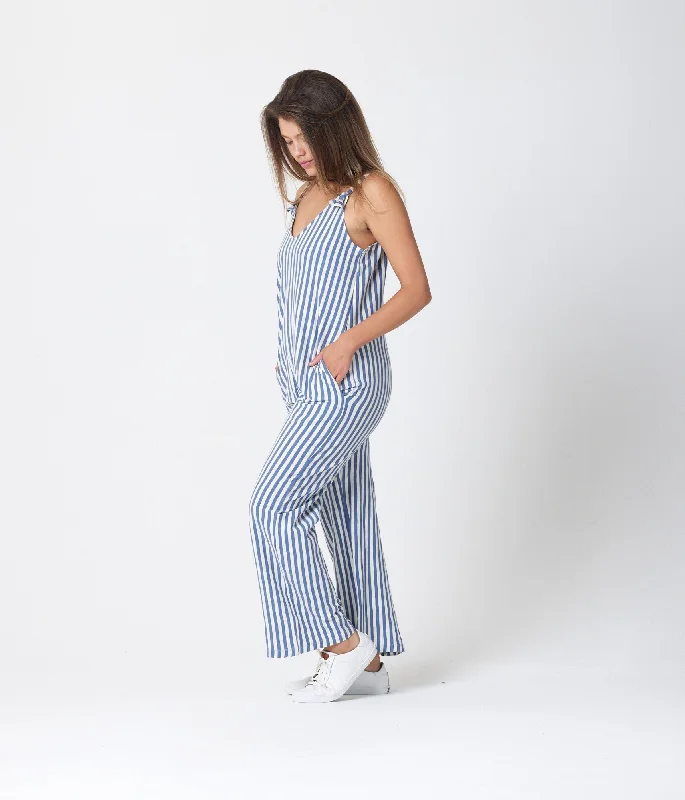 Colorful Clothing Remy Jumpsuit - Steel Blue Stripe