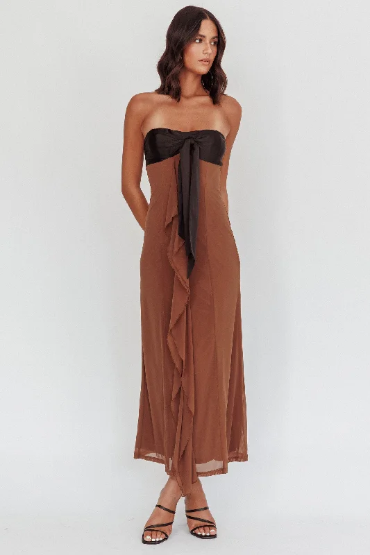 Trendy Attire For Her Keep Her Wild Strapless Tied Bust Dress Cedar