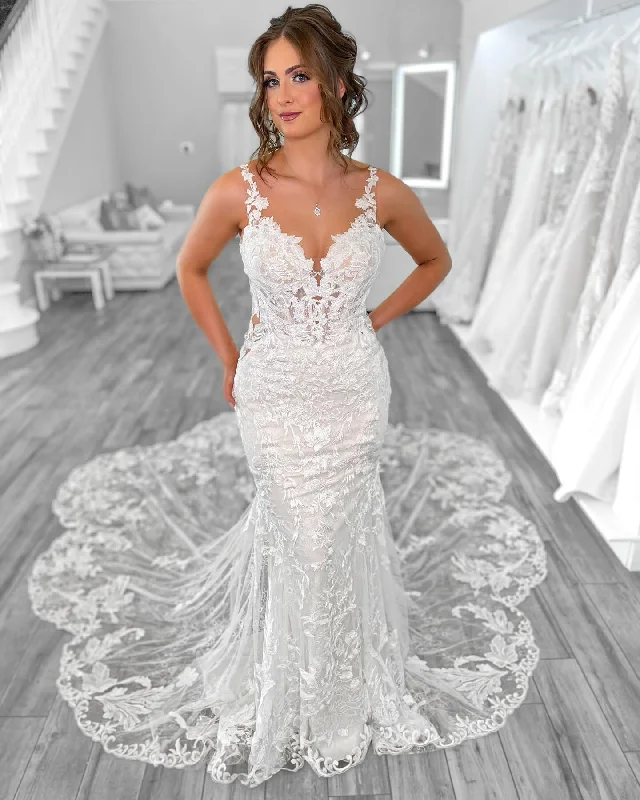 Casual Chic Women's Clothes Yunshang Luxury Wedding Dress Women 2024 Mermaid Open Back V-Neck Lace Spaghetti Strap Bridal Gown Sweep Train Vestidos De Novia